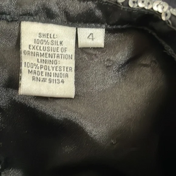 Scala SILK chiffon layered ruffled Black dress with silver beading Short S, 4 - Picture 9 of 10